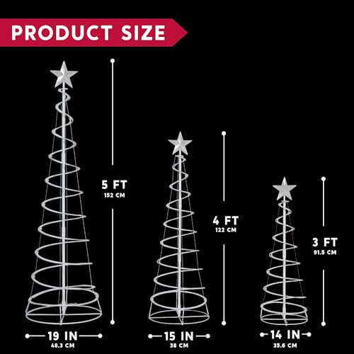 JOIEDOMI 3 Pack Spiral Christmas Tree Lights, 218 LED Outdoor Lighted Tree with Star Topper & Stakes, Christmas Decorations for Yard Porch Patio Garden Holiday Xmas Eve Night Décor, Warm White by Joiedomi - Image 6