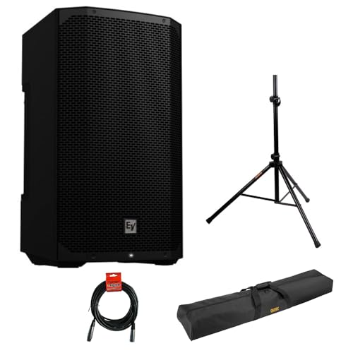 Electro-Voice EVERSE 12 Weatherized Battery-Powered Loudspeaker with Bluetooth Audio and Control (Black) Bundle with Auray Steel Speaker Stand, Speaker Stand Bag and XLR Cable