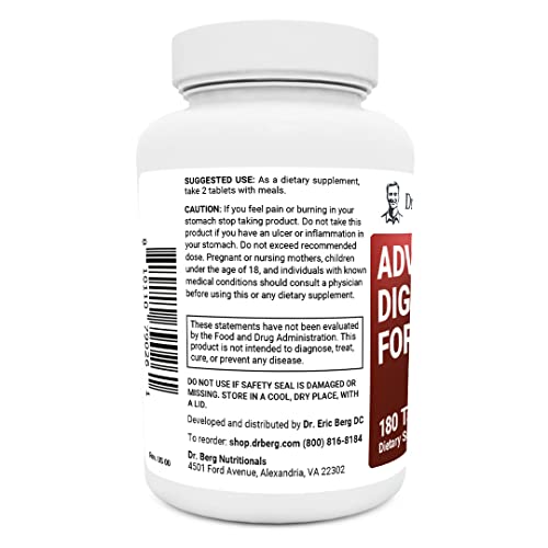 Dr. Berg Advanced Digestive Formula With Apple Cider Vinegar - Includes Digestive Health Ingredients Like Betaine Hydrochloride (Hci), Ginger Root & Peppermint Leaf - 180 Tablets #TOP2