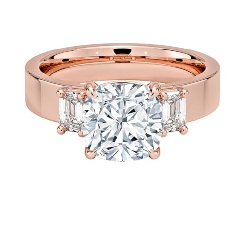 2 CT Cushion Cut Lab Grown Diamond Emerald Three Stone Engagement Ring