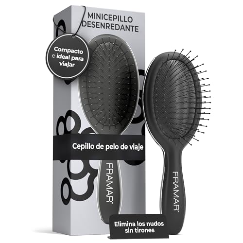 FRAMAR Cepillo Viaje Pelo - Cepillo Pelo Pequeño, Cepillo Pequeño Pelo, Mini Cepillo de Pelo, Escova Cabelo, Compacto Para Viajar, Para Todo Tipo de Cabello - Negro Mate