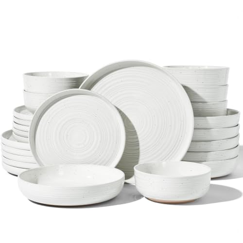 Image of Famiware Premium Stoneware Dinnerware Sets with Pasta Bowls, Dish Set for 6