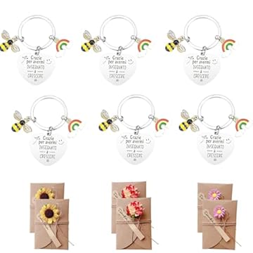 HEYOMI 6 Pezzi Portachiavi Regalo Maestra fine Anno, Regali dell'insegnante Grazie Maestre Idee Regalo per Insegnante Professoressa Regali di Laurea Regalo Maestra asilo Elementare Medie