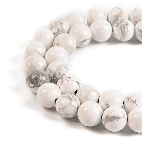Nancybeads 45pcs 8mm Natural White Howlite Gemstone Round Spacer Loose Stone Beads for Jewelry Making 15.5" 1 Strand (White Howlite, 8mm 45Beads)