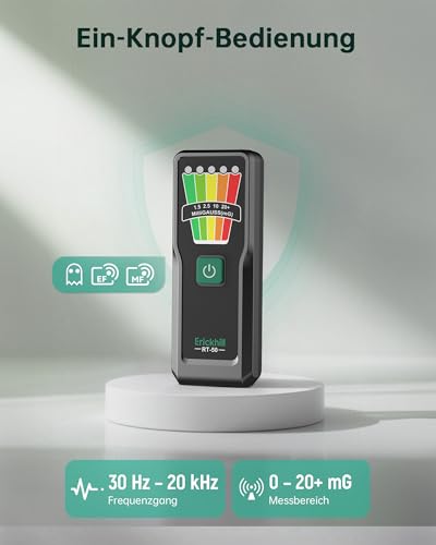 ERICKHILL Handheld EMF Messgerät, Geisterjagd Equipment für paranormale Untersuchungen, 5-stufige LED-Warnungen, 30Hz–20kHz EMF Detektor, Strahlungsmesser für Zuhause, Büro&Outdoor-Inspektionen