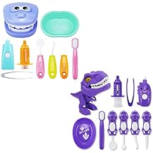 Bundle 19PCS = 9PCS Plastic Simulation Dentist Play Set Mixed Colors + 10PCS Plastic Dinosaur Simulation Dentist Play Set Purple