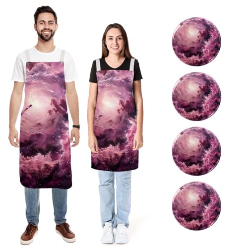 Tablier de cuisine romantique galaxie réglable doux tablier de chef homme femme lot de 2