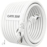 ikbc Cable Ethernet 20m, Cable RJ45 Cat 6 20m FTP Blindé Câble Réseau 1000Mbps, Câble Internet Gigabit RJ45 20 mètres Extérieur Anti interference LAN Câble Patch Blanc pour Router (20 Clips)