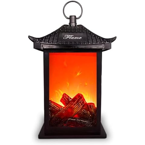 Fireplace Lanterns Decorative,Hanging Fake Fire Place with Realistic Flame Effect,Battery Operated USB Charge Portable LED Fire Lamp,Indoor Outdoor Christmas Decoration (Rectangular) Cover