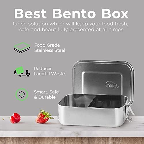 Mintie - Stainless Steel Lunch Box, Food Storage Containers, Bento Box, Meal Prep Container, Adults and Kids Lunch Box with Movable and Removable Divider, Salad and Sandwich Container, 1200 ml