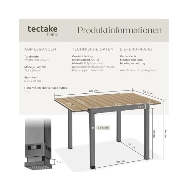 Patioco Ausziehbarer Gartentisch Aluminium Holzoptik