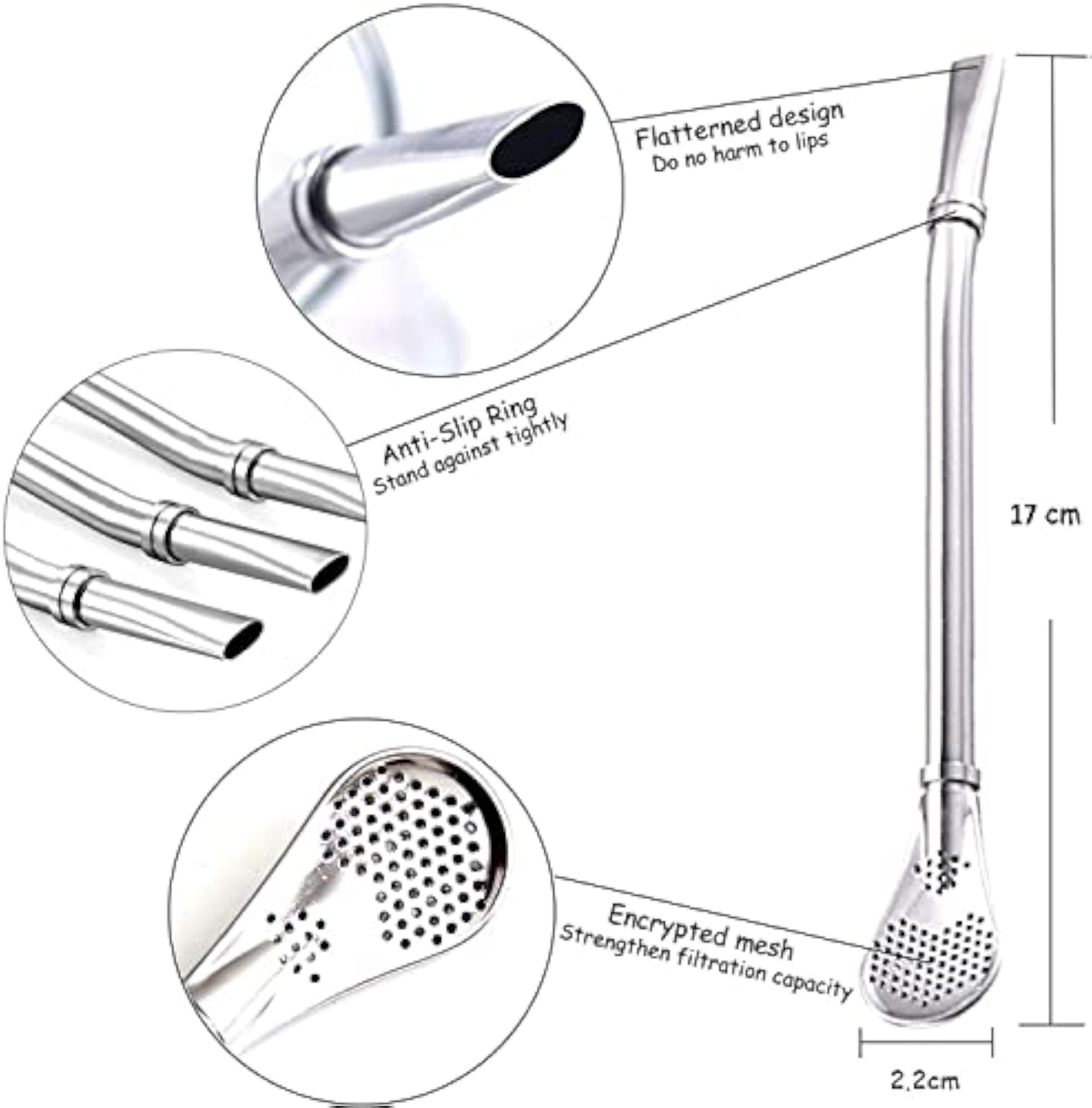 Stainless Steel Reusable Drinking Straws with Filter Spoon