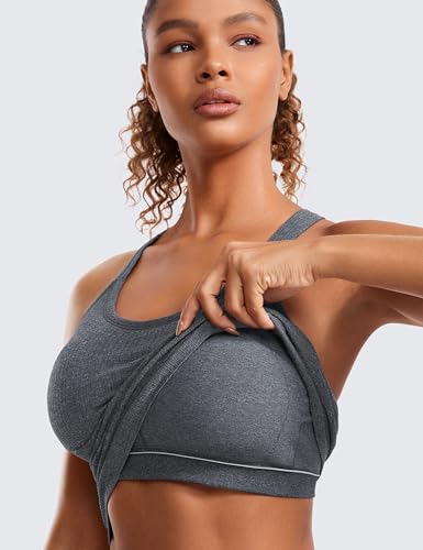 Image of CRZ YOGA Seamless Rib Racerback Tank Tops | Light Support, Built in Bra, Removable Pads, Yoga, Ribbed, High Neck, for Women