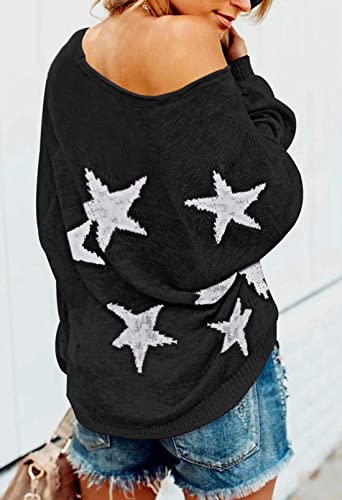 Cocoleggings Women's V Neck Long Sleeve Star Sweater Jumper Pullover Black Xl #TOP3