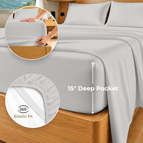 Image of SGI bedding RV Queen Sheet Set 60x75, 600 TC Egyptian Cotton, 4 Piece Luxury Hotel Collection, Ultra Soft & Breathable, Fits RV Mattress Camper & Trailer, 15 Inch Pocket, Light Grey