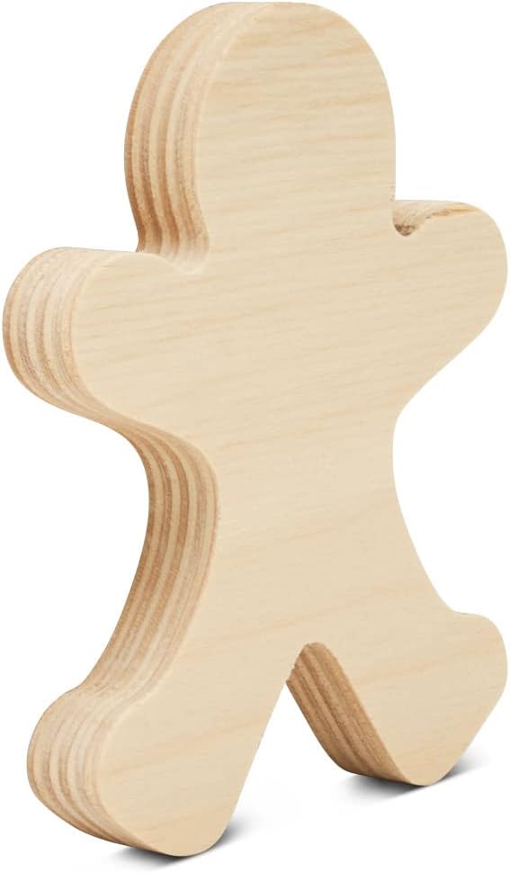 Chunky Wooden Gingerbread Men Cutouts 4-inch, Pack of 3 Gingerbread Tiered Tray Decor for Gingerbread Christmas Decor, by Woodpeckers