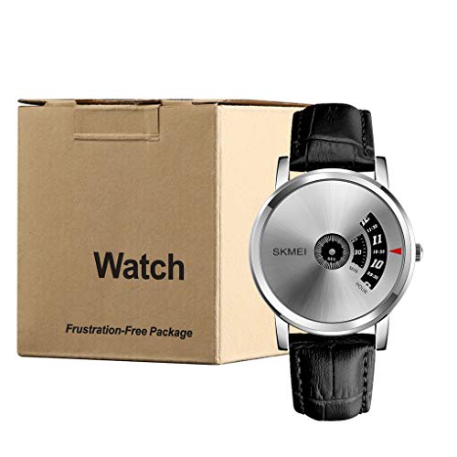 Relógio de pulso masculino de couro preto simples casual fashion da Skmei, Prata