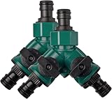 CYWVYNYT Lot de 2 raccords de tuyau à 2 voies avec vanne d'arrêt - Raccord rapide - Tuyau d'arrosage - Raccord de tuyau d'arrosage - Pour robinet 3/4po