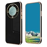 Hlgcokro Compatible with Honor Magic 6 Lite Case Cute for Women Girls Men, Luxury Plating for Honor Magic 6 Lite Phone Case Slim Shockproof Silicone Bumper Phone Cover (Black)