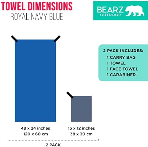 2 Pack Royal Blue Microfiber Travel Towel, Quick Dry, Absorbent, Rectangular