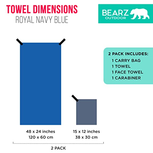 2 Pack Royal Blue Microfiber Travel Towel, Quick Dry, Absorbent, Rectangular