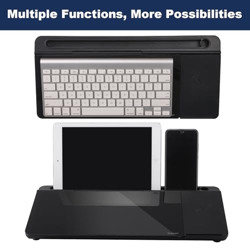 Image of Small Glass Desktop Whiteboard Dry-Erase-Board - Computer Keyboard Stand with Wireless Charger White Board Surface Pad with Drawer, Desk Organizers with Accessories for Office, Home, School Supplies