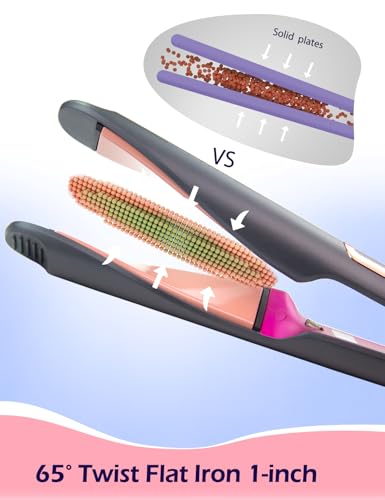 Image of ANGENIL Pro Twist Ceramic Flat Iron 1 Inch, Dual Voltage Hair Straightener and Curler 2 in 1, Multi-Stylers Round Flat Iron Hair Curling Iron, Fast Heating LCD Display, 11 Adjustable Temp (250℉-450 ℉)