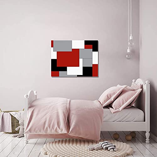 Oil Painting Canvas Artworks Abstract Red Black Grey White Color Block Photo Prints Wall Art Splicing Geometric Plaid Stretched And Framed Poster Pictures For Kitchen Walls Decor Ready To Hang #TOP5
