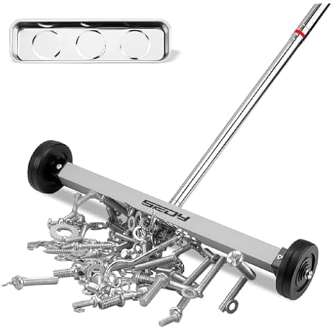 Magnet Sweeper Magnetic Nail Roller: 17-Inch Heavy Duty Magnet Nail Pickup Rolling Tool with Telescoping Adjustable Handle 8.8-Pound Capacity Ideal for Workshop Garage Yard Construction Cleanup Cover