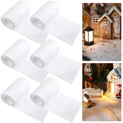 Newwiee 6 Pcs 2.6 x 8 ft Christmas Snow Blankets Artificial Snow Blanket Snowman Decorations for Christmas Village Backdrop Decorations Party Display
