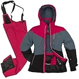 skianzug jungen zweiteiler Lycra Ärmelmanschetten mit Daumenschlaufen - 3 Außentaschen, 1 Netztasche innen, 1 Skipasstasche am linken Ärmel