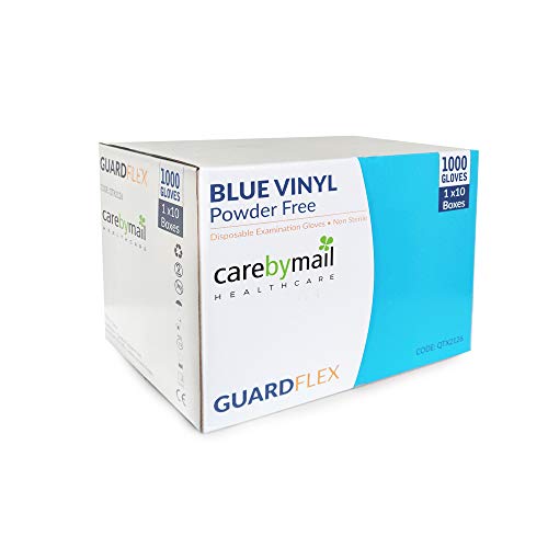 carebymail Healthcare BLUE VINYL GLOVES - POWDER FREE, NON LATEX | 1 CASE (10 boxes of 100 Gloves, 1000 Gloves total) SMALL | MEDIUM | LARGE | X-LARGE (Large)