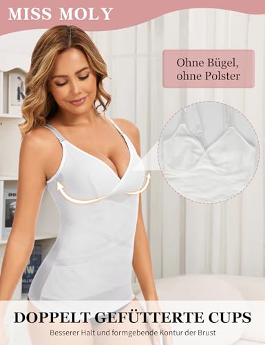 MISS MOLY Damen Unterhemd Mesh Formende Tank Top Bauch Weg Shapewear Damen Elastizität Figurformendes Trägertop Body Shaper Camisole Shaping Hemd,Weiß,XL