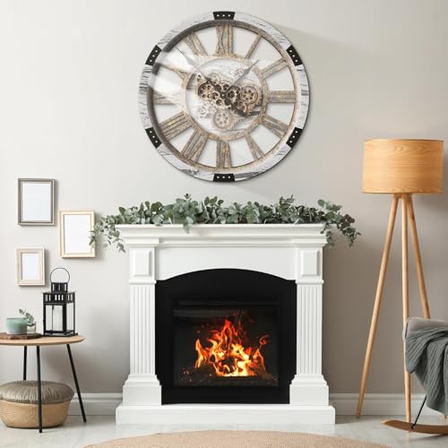 DORBOKER 30" Original Moving Gears Wall Clock, Large Industrial Wall Clock for Living Room Decor, Solid Wood Vintage Farmhouse Steampunk Rustic Clocks for Wall Decor,Silver Grey by DORBOKER - Image 4