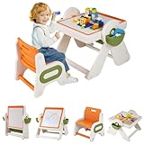【MATERIALI SICURI】 Il set di tavolino e sedia per bambini è realizzato con materiali sicuri in HDPE e PP, con bordi arrotondati. Il tavolino e la sedia sono dotati di piedini antiscivolo e hanno una struttura robusta, priva di sbavature, riducendo così al minimo il rischio di urti e pericoli per la salute durante l'uso da parte dei bambini