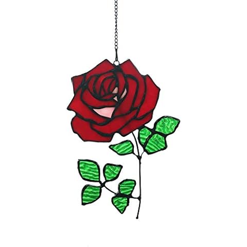 Yaloyi Tiffany Style Rose Stained Glass Flower Suncatchers Window Hanging Ornament Cover