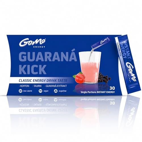 GoMo ENERGY – Instant Energy Getränkepulver mit Guarana, Koffein, Taurin & Vitamin-B-Komplex – zuckerfreier Instant Energy Drink – Wachmacher mit Energy Geschmack (Guaraná Kick)