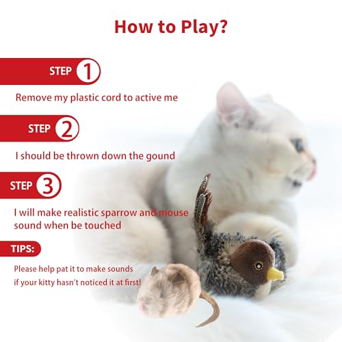 PETGEEK Gigwi Chirping Bird Cat Toy, Fake Simulated Toys for Indoor Cats, Melody Chaser Toys with Hanging Loop for Bored Indoor Adult Cats Kittens Interactive Play (Bird Mouse Set) - Thumbnail 5