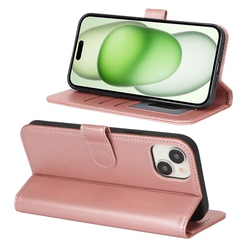 Image of for iPhone 15 Plus Case Wallet with Card Holder,for iPhone 14 Plus Wallet Case for Women Men,PU Leather Shockproof Magnetic Buckle Stand Flip Phone Case-Rose Gold