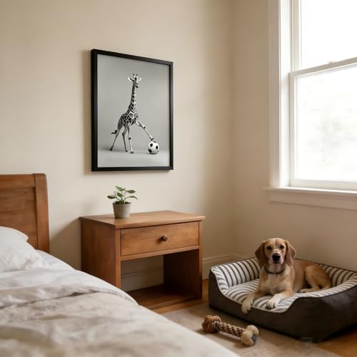 Framed Giraffe Playing Soccer Wall Art, Funny Animal Football Canvas Print, Solid Wood Frame Sports Poster, Whimsical Wall Decor for Living Room Boys Bedroom Game Room Bar by RCUARW - Used condition - Image 6