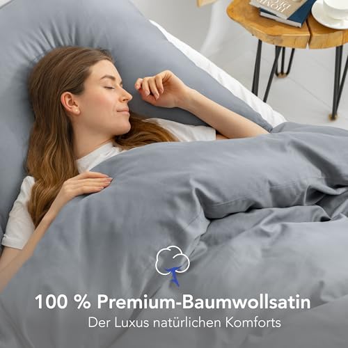 Foto von Dreamzie Bettwäsche Set 135x200 Mako Satin - Grau - 1 Bettbezug 135x200 cm mit 1 Kissenbezug 80x80 cm - Oeko-Tex Zertifiziert - Bettwäsche 135x200 Baumwolle 2teilig