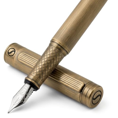 Image of Scriveiner Luxury Fountain Pen - Stunning Bronze Luxury Pen, Schmidt Gilded Nib (Fine), Converter, Best Pen Gift Set for Men & Women, Professional, Executive, Office, Nice Pens
