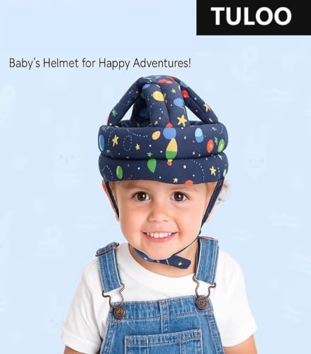 Image of Baby Infant Toddler Helmet No Bump Safety Head Cushion Bumper Bonnet Adjustable Protective Printed Cap Child Safety Headguard for Running Walking Crawling Safety Helmet (Space Navy Blue)