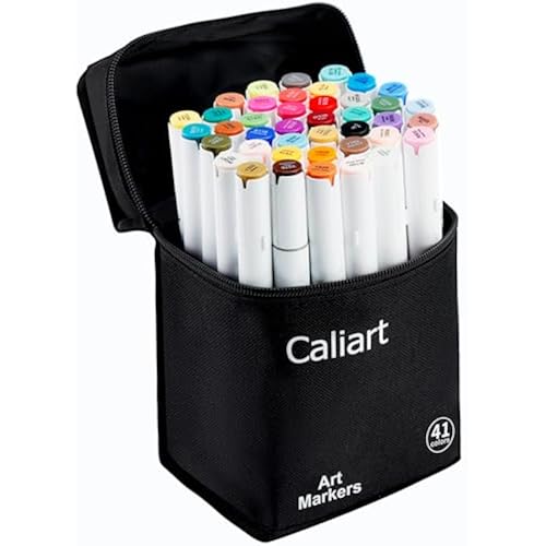 Caliart Alcohol Markers 41 Colors Fine & Chisel Dual Tip Coloring Markers