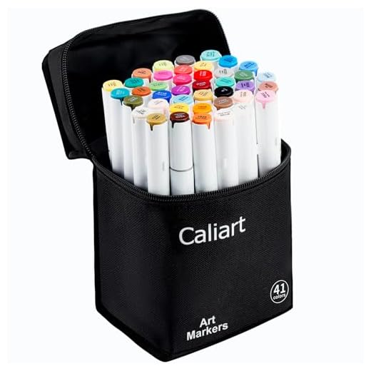 Caliart 41 Colors Dual Tip Art Markers Permanent Alcohol Based Markers Colored Artist Drawing Marker Pens Highlighters With Case for Coloring Animation Illustration Painting Card Making Underlining
