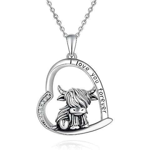 Fryneauy Highland Cow Necklace Jewelry for Women 925 Sterling Silver Highland Cow Pendant Jewelry Gifts for Women Cover