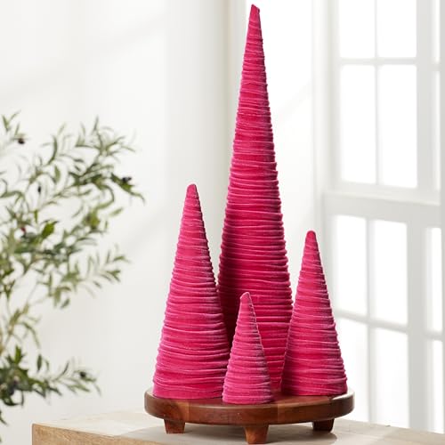 Image of Your Heart's Content Hot Pink Velvet Trees Set of 4, Teen Girl ValentineTree Bookshelf, Coquette Room Decor, Romantic Mantel Accent, Elegant Wedding Centerpiece, Artisan Gift for (Hot Pink)