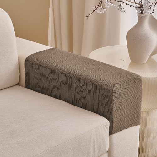 KaviKon Stretch Sectional Couch Covers, Wear Resistant Sofa Slipcovers Washable Soft Furniture Protector Anti Slip Couch Cushion Covers for Dogs Sofa Arm Covers (1 Piece Armrest Cover, Slanted Coffee)