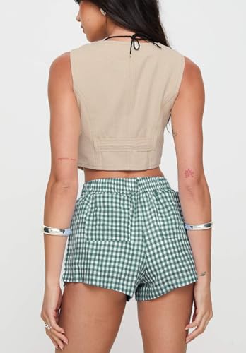 Image of Chunoy Women's Plaid Boxer Shorts Summer Casual Gingham Pajama Bottoms Short with Pockets