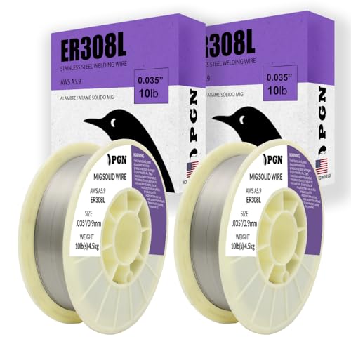 (2 Pack) PGN Stainless Steel MIG Welding Wire - ER308L .035 Inch, 10 Pound Spool - Low-Carbon Mild Steel MIG Wire for Reduced Splatter and Corrosion Resistance - For All Position Gas Welding